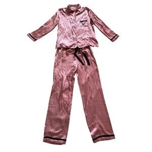 Small Victoria's Secret Iconic Stripe Viscose Satin Long Pajama Set - Pink/Black